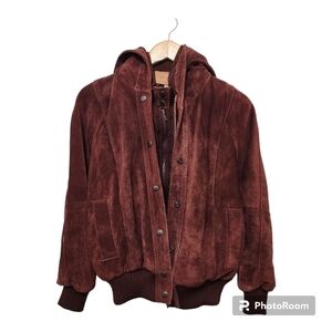 Vintage David Benjamin Burgandy Hooded Bomber Jacket Size 7/8